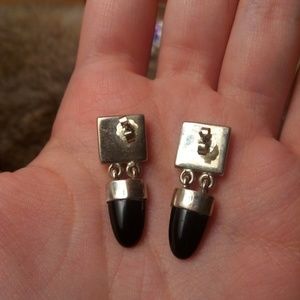 Jewelry - Sterling silver hinged MOP onyx earrings Jewelry - Sterling silver hinged MOP onyx earrings